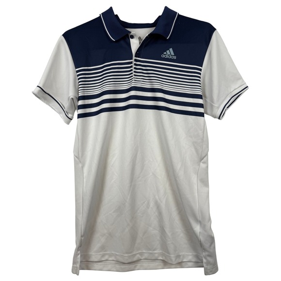 Adidas Golf‎ Polo Shirt Mens Medium Blue White Striped Aeroready Collared - Picture 2 of 7